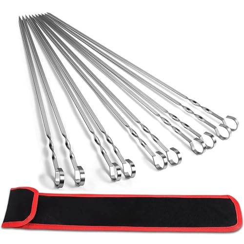 AWCIGG 20 Stück Premium Grillspieße aus SUS304 Edelstahl 40cm Edelstahl Schaschlikspieße BBQ Grill Spieße für Fleisch und Gemüse mit Tragbarer Nylontasche