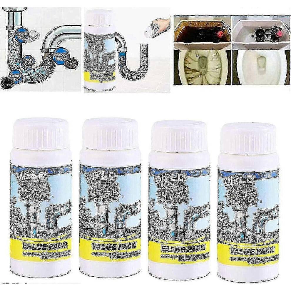 (4 Pcs) Wild Tornado Strengthfully Sink And Drain Cleaner, Powerful Sink And Drain Cleaner Pipe Cleaner, Quick Foaming Drain Cle Tw