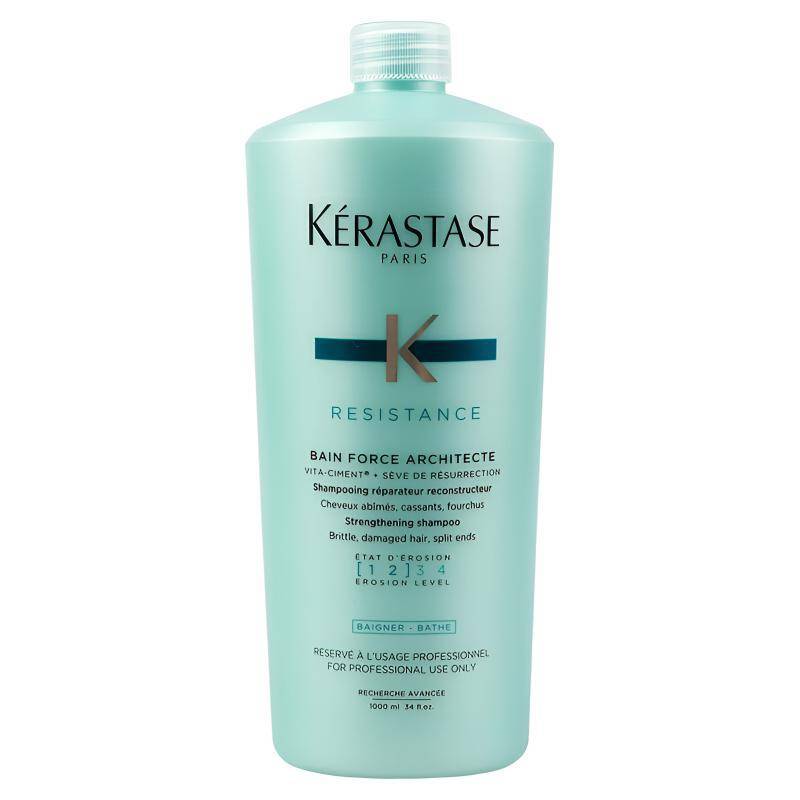 Kerastase Starkt reparerande schampo, oljekontroll, rikt, fluffigt och rent, tvålaktig doft /// 1000ml brun
