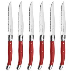 Lou Laguiole Tradition grillkniv 6-pack, röd - Röd