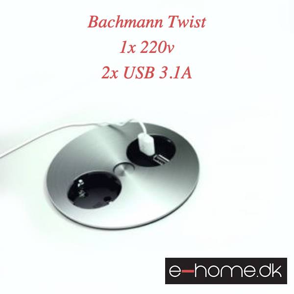 Bachmann Twist 1x220v 2xUSB Rustfri Stål