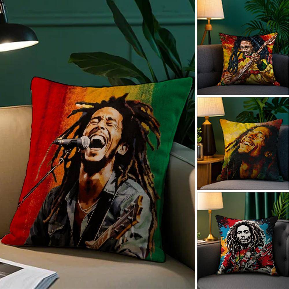 Reggae Rock Bob Marley Kuddfodral Plyschtyg Mjukt Kuddfodral Dubbelsidigt Tryck Soffkuddfodral Överkast