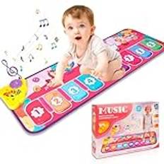Babyleksak från 1 år, barn musikmatta 9 sånger + 7 djur + 9 knappar, barn pianomatta, dansmatta för pojkar flickor 3 4 5 år, 1–2 år kan leka med vuxen ackompanjemang