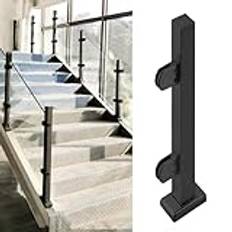 (en:Glasbalustrade inomhus utomhus glasräcke stolpar med klämma rostfritt stål svart däck balustrade set 24 tum/28 tum/32 tum/36 tum/38 tum/42 tum hög säkerhetsglas skyddsräcke (svart ändstolpe H 115