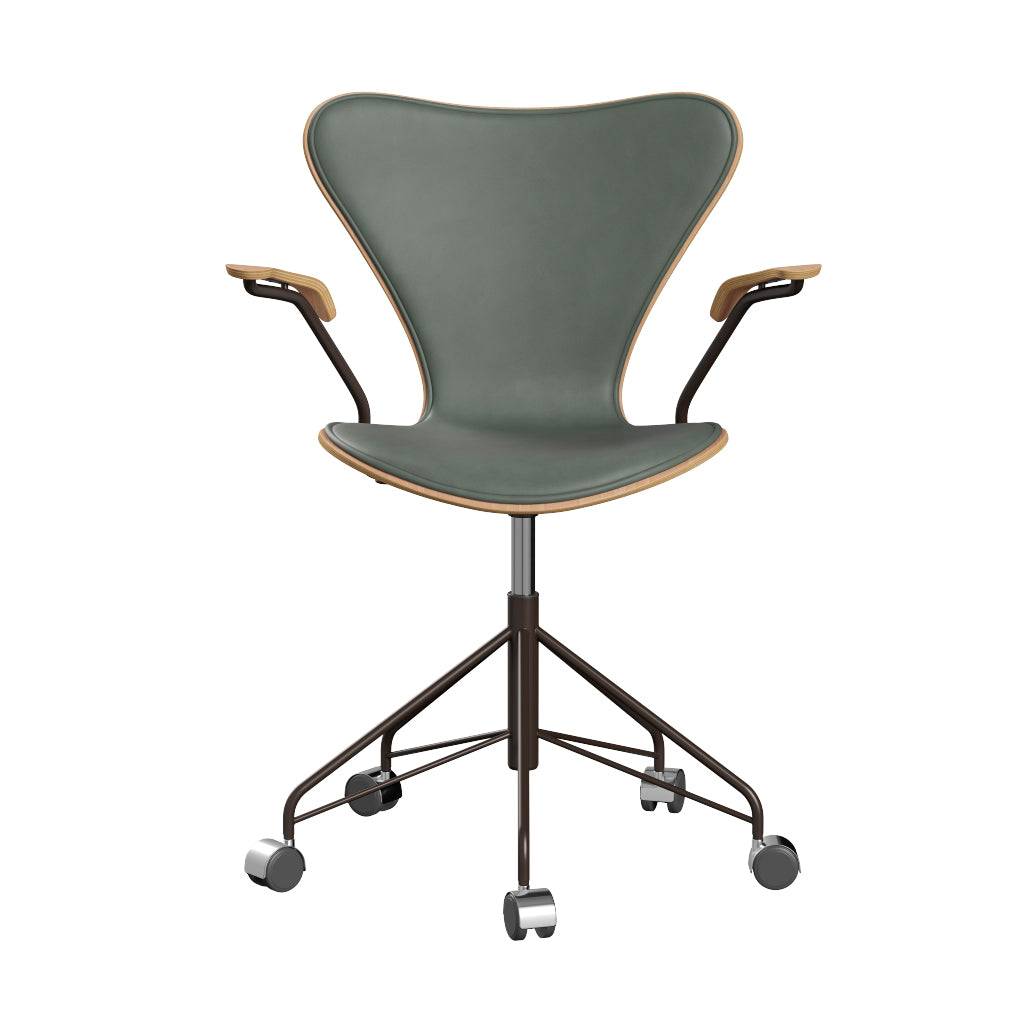 Fritz Hansen - 3217 kontorstol med armlæn, naturfiner og forsidepolstret i Grace læder Bøg - Concrete Grey læder - Brown Bronze stel - Jacobsen Plus