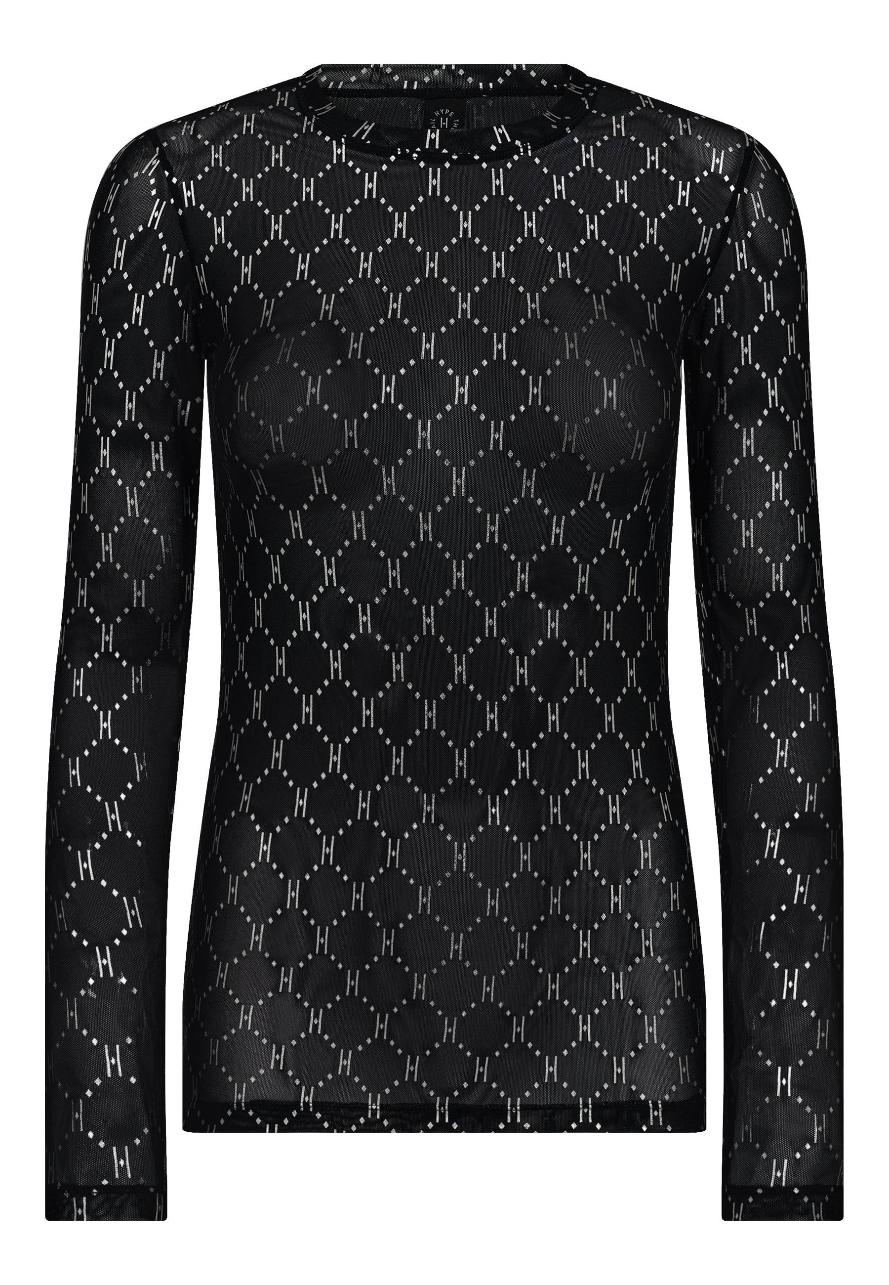 HTD Logo Mesh Bluse, Sort m. Sølv - XS