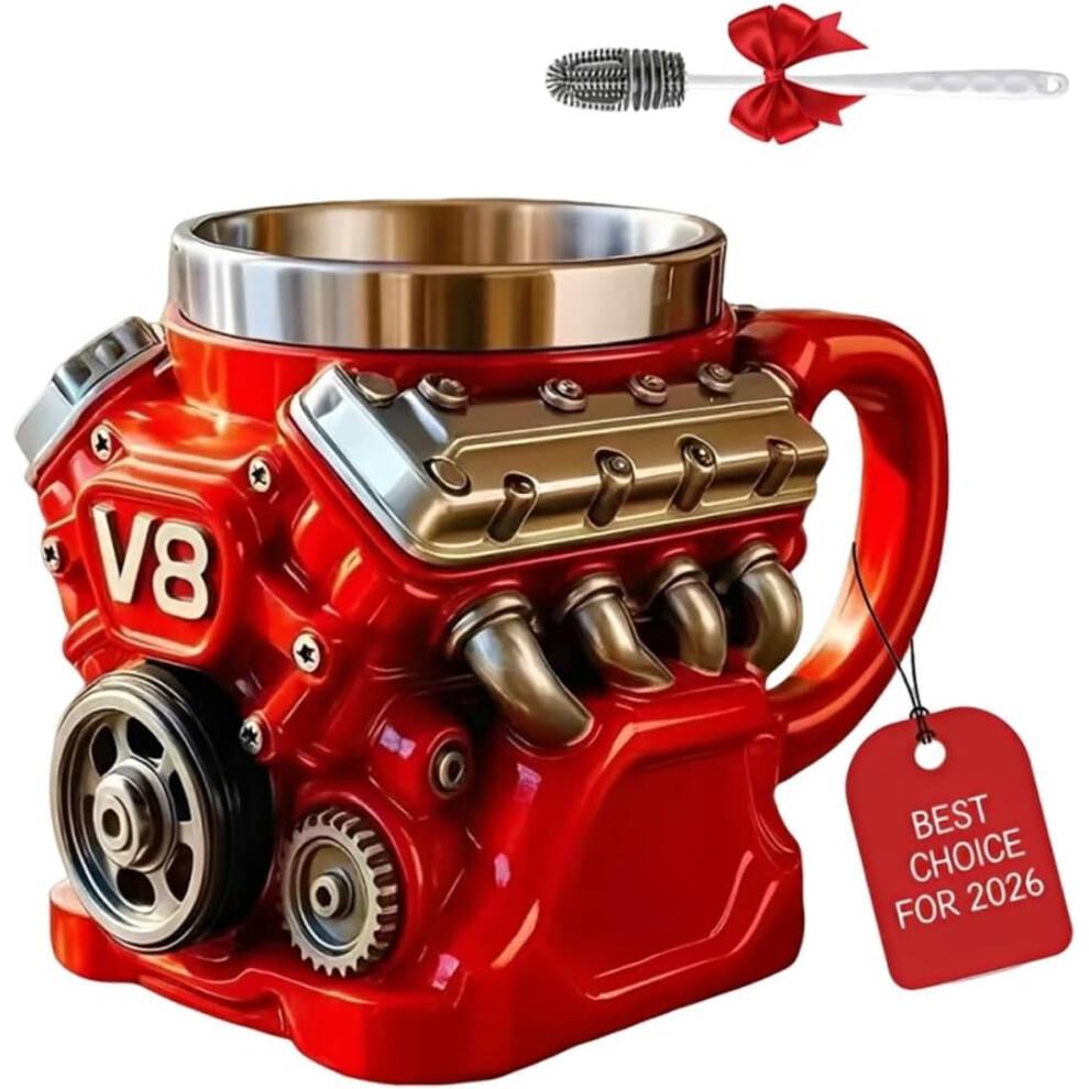 Ultimative V8-motor-tema kaffekrus, 2026Nye3D keramiske kaffekop, Retro realistisk bilkrus med hank, Mini isolerede mekanikergaver, Krus