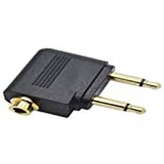 System-S Flygplan adapter hörlurar Airline Airplane adapter dubbel 3,5 mm jack mono kontakt AUX vinklad (hane) till 3,5 mm jack stereouttag (hona)