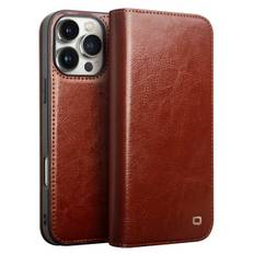 Qialino Leather Wallet Case iPhone 16 Pro Brown