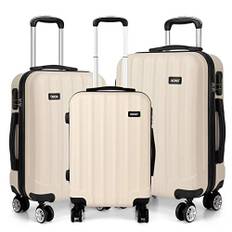 Kono Resväskset, trolleyset, 3 delar. Resväska med hårt skal med 4 tvillinghjul, trolleyväska med lås, PC, Beige set, 20" (carry-on), 24" (medium), 28", Resväska set