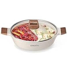 Dezin Kastrull med avdelare för dubbla rätter, Shabu Shabu, 1,5 liter (5 quart), dubbelsidig nonstick, hotpot, 30 cm, kastrull för induktionsspis, häll, gasspis och spisplatta, soppslev ingår