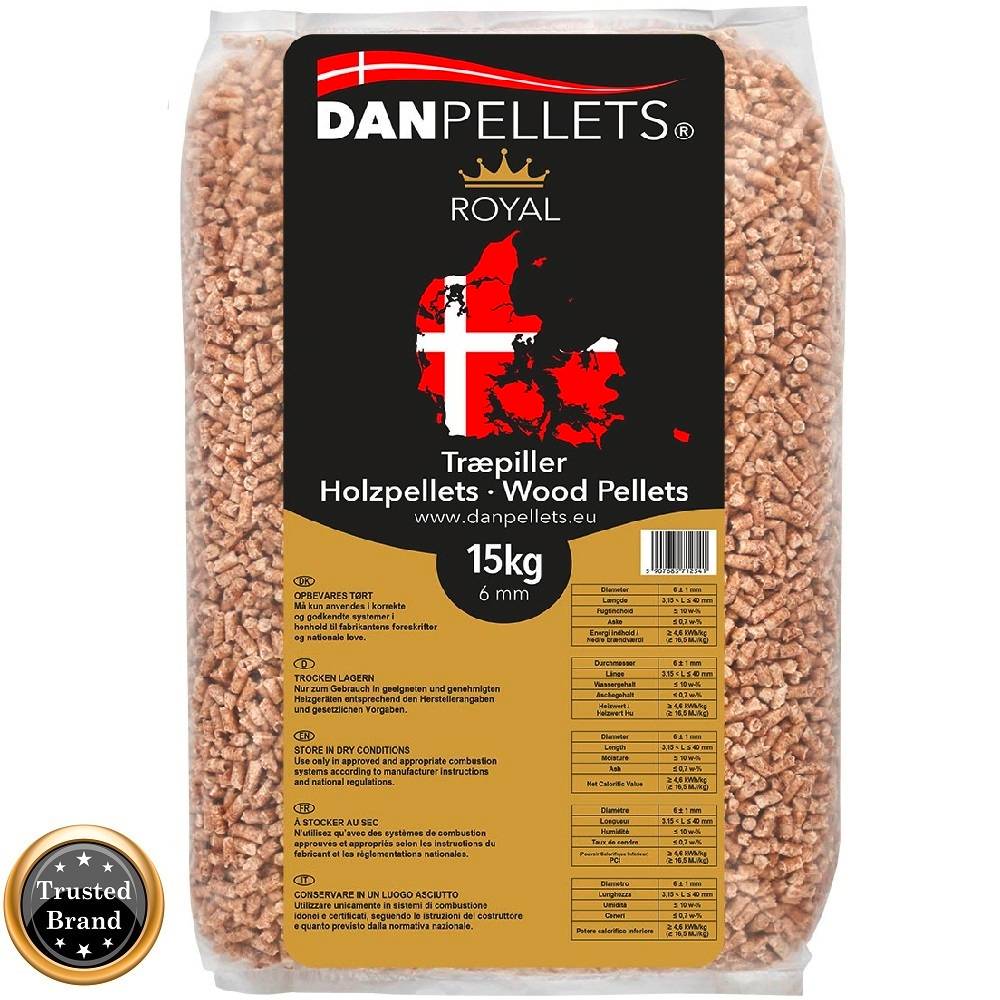 DanPellets Træpiller Royal 6mm, 975 kg (65x15 kg sække).