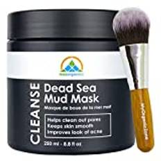 Dead Sea Mud Mask with Brush- Face & Body Deep Pore Cleansing, Acne Treatment, Anti Aging & Anti Wrinkle, Organic Natural Facial Clay Mask for Smoother and Softer Skin (250g./8.8oz.) (Single+Brush)