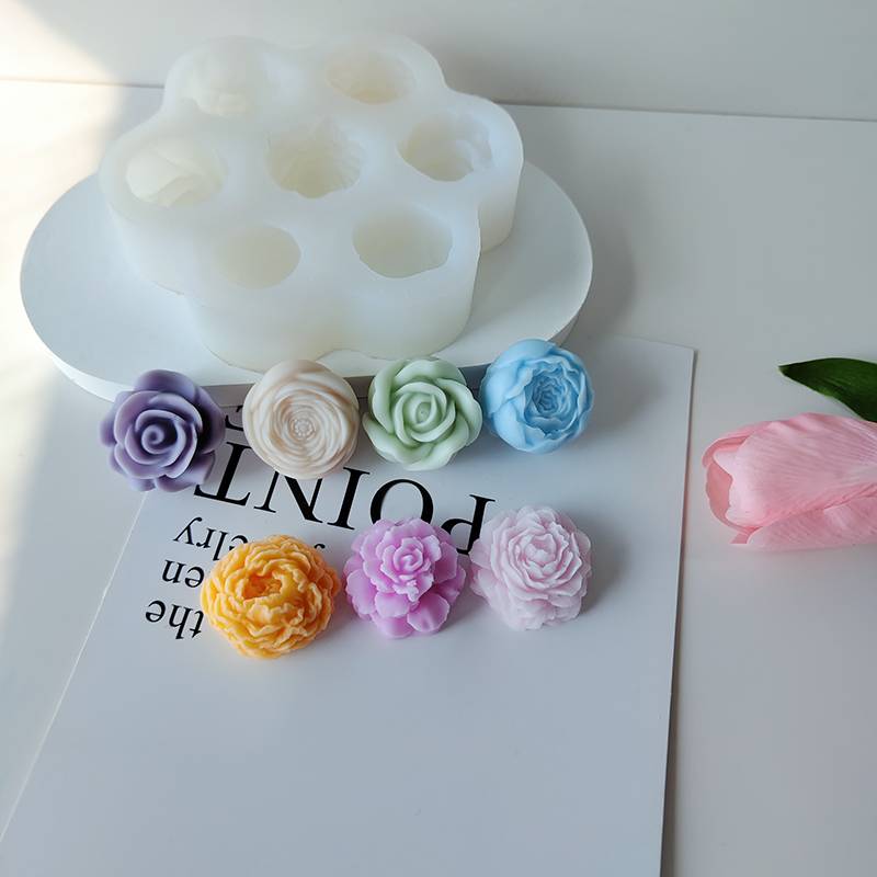 3D 7 kinds of flower scented candle silicone mold rose peony flower DIY hand glue plaster mold