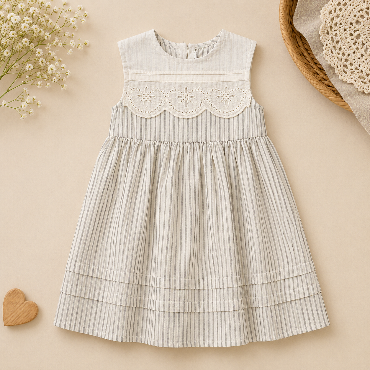 Lace Stitching Dress – Elegans & komfort – Spets & sömmar Mjuk randig Belle / 120 (5–6 år) | Pedagogiska Träleksaker