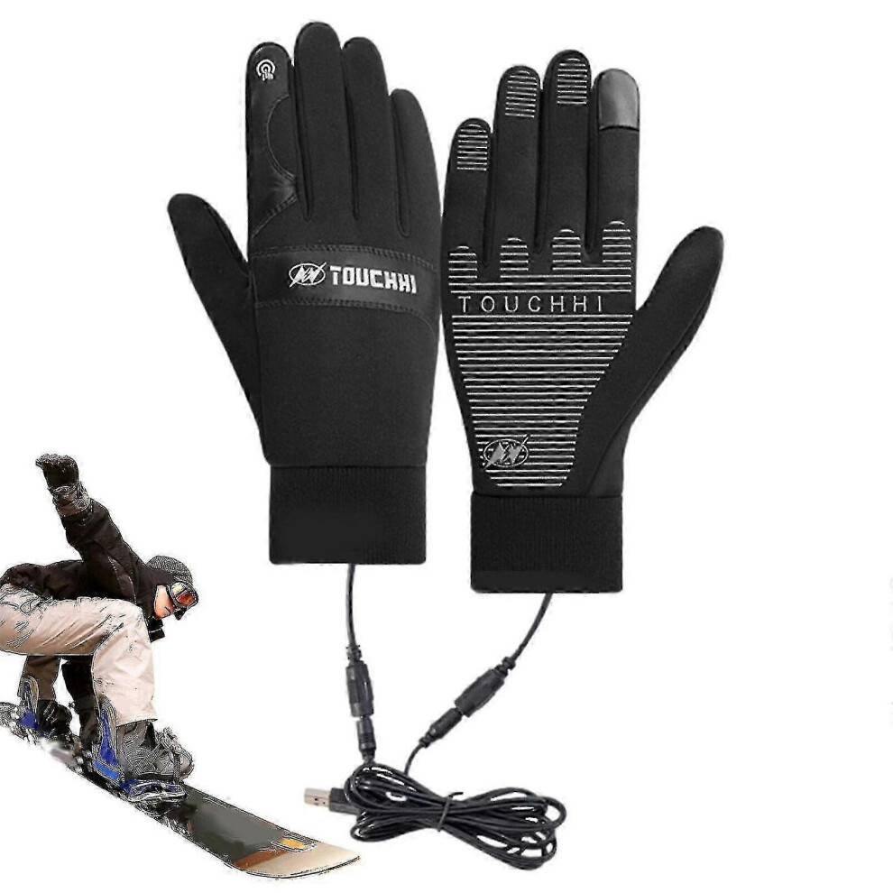 (XL) Usb Heated Gloves Waterproof Rechargeable Touchscreen Skiing Gloves For Men Women