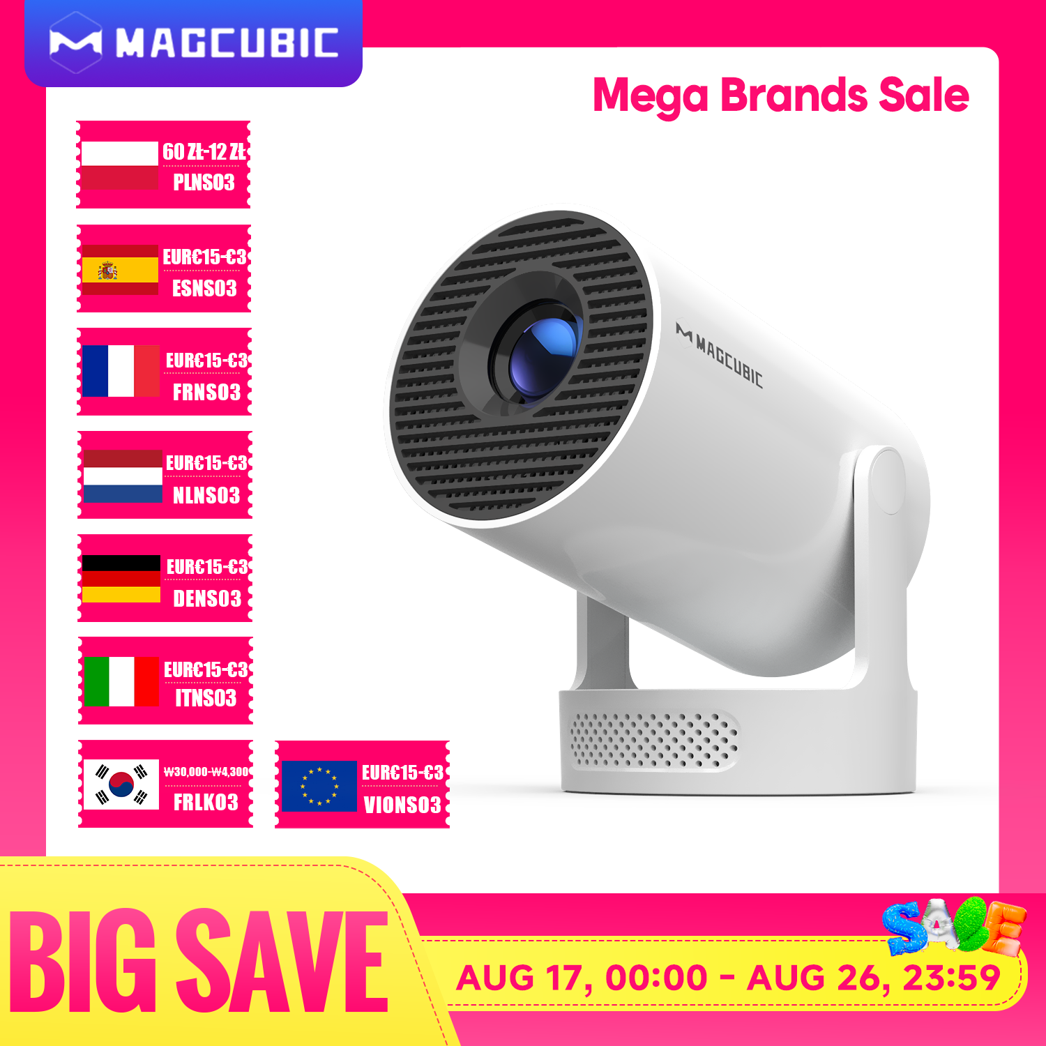 Magcubic Outdoor Mini Projector HY300Pro+ Home Projector 8K Wifi6 290ANSI Android 14 Allwinner H726 BT5.4 1280*720P Home Cinema