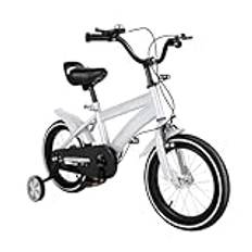 UESUENYENS 14 tums barncykel, pojkar, cykel, flickcykel, unisex, 3–6 års balanscykel med stödhjul, en kombination av fram- och bakhjulsbroms (vit)