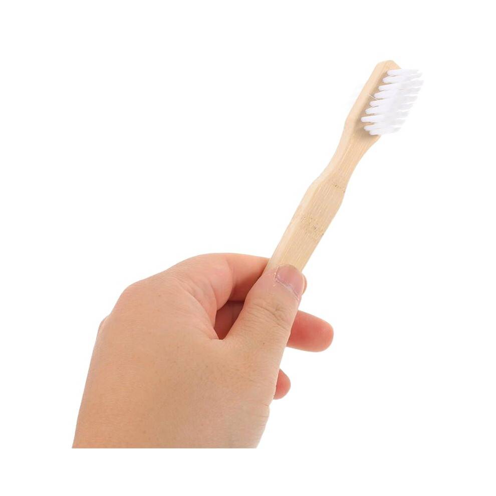 8pcs Double-Sided Nylon Medium-Hard Denture Brushes with Bamboo Ergonomic Grip for False Teeth and Aligner Cleaning