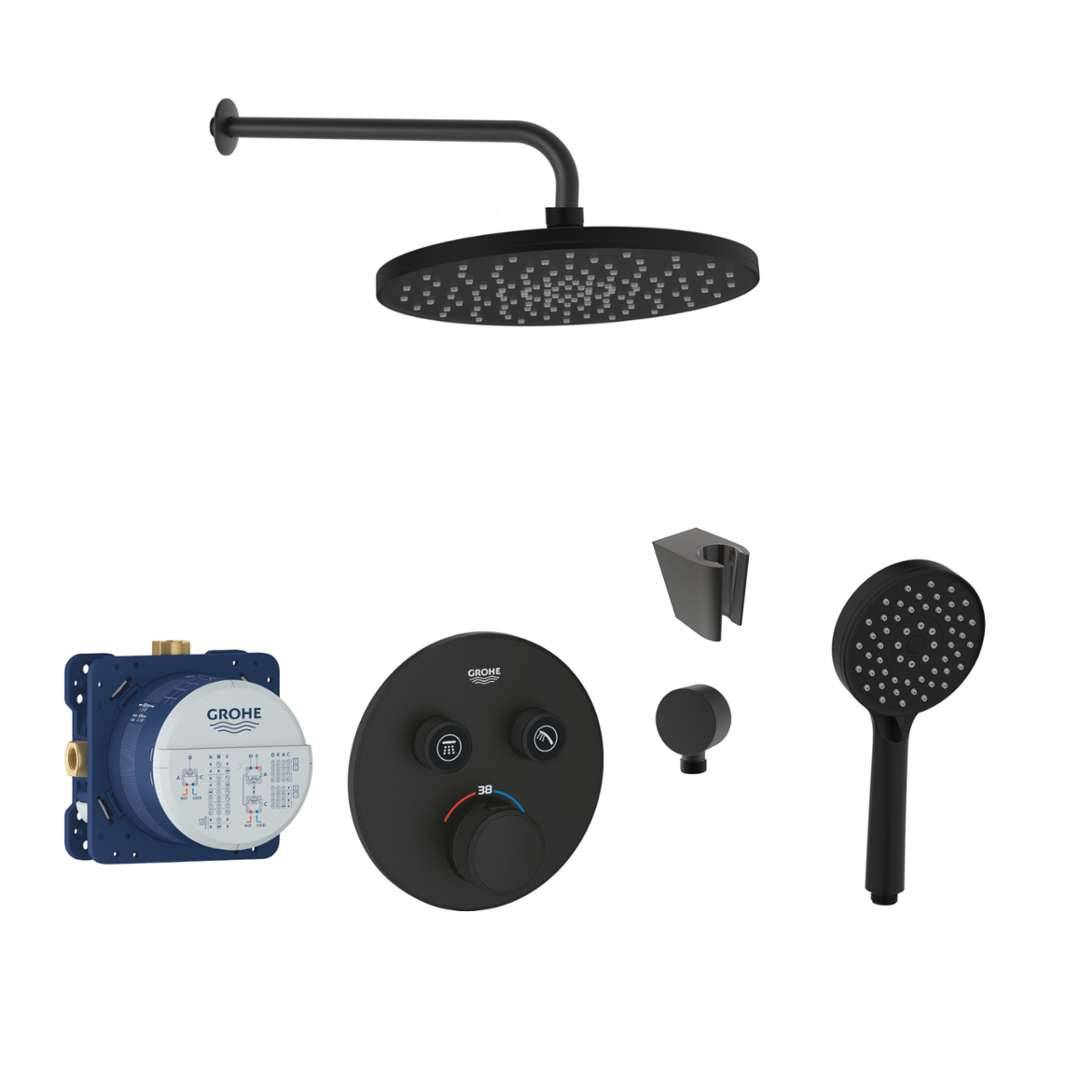 SANITINO - Duschset med termostat och dold duschkropp Grohe, tillbehör kielle, matt svart SANI21GKK401