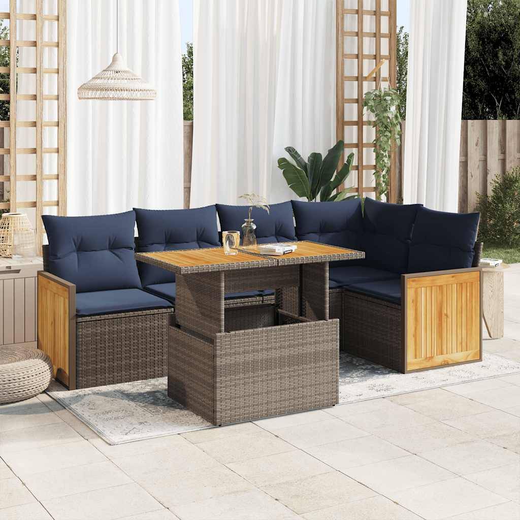 Sofasæt til Haven 6 Dele med Hynder Polyrattan - Grå / med opbevaring