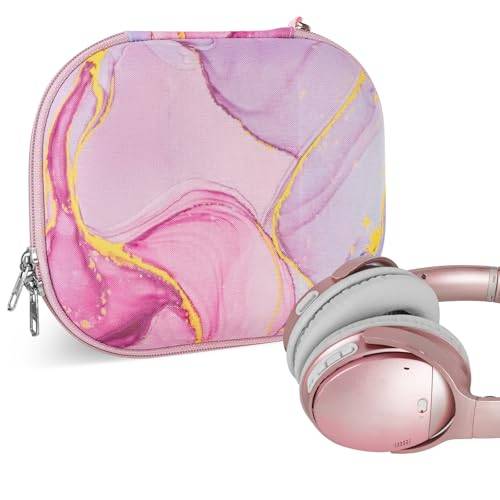 Geekria Nova hjälmfodral kompatibelt med Bose QC Ultra, QuietComfort 35 II, QC45, QC25, QCSE, resefodral med hårt skal, med kabelförvaring (rosa marmor)