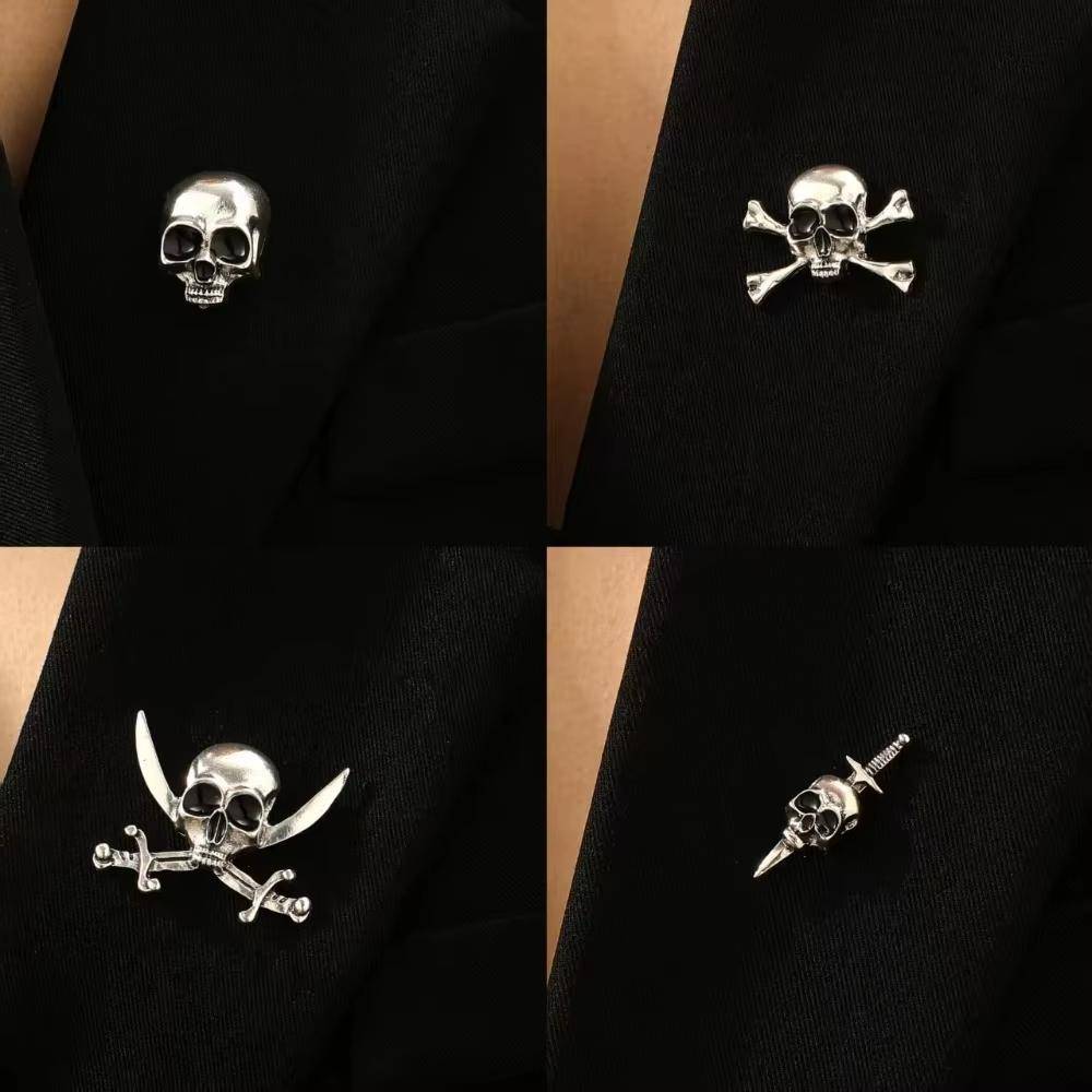 Punkpersonlighet Silverfärg Stereo Skräckskalle Broscher för Män Kvinnor Halloweenfest Gotisk Retro Dekorativ Nål Smycke Gåva brown