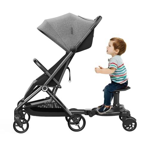 Universell stegbräda för barnvagnar Buggy Board med 360° sits och robust tvåhjulsdesign, Kiddy Board för barn från 3 till 7 år, i svart
