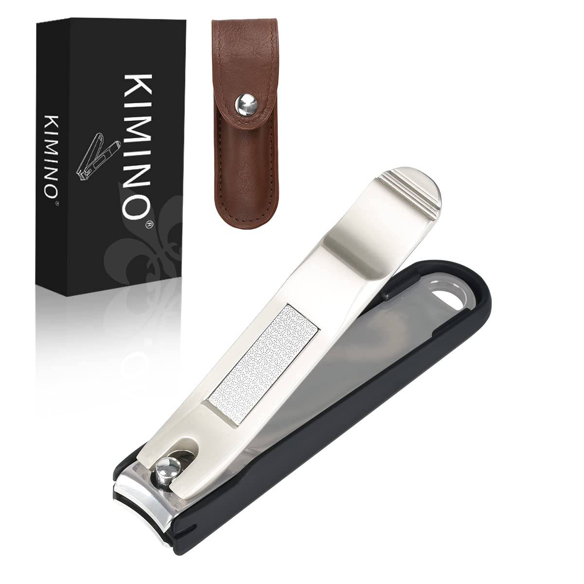 KIMINO Nail Clippers with Cover Clippers Plus Nail Clippers for Hands and Leather Storage Bag Included [Nail Fine-Grain File, Anti-Splash] Non-Slip