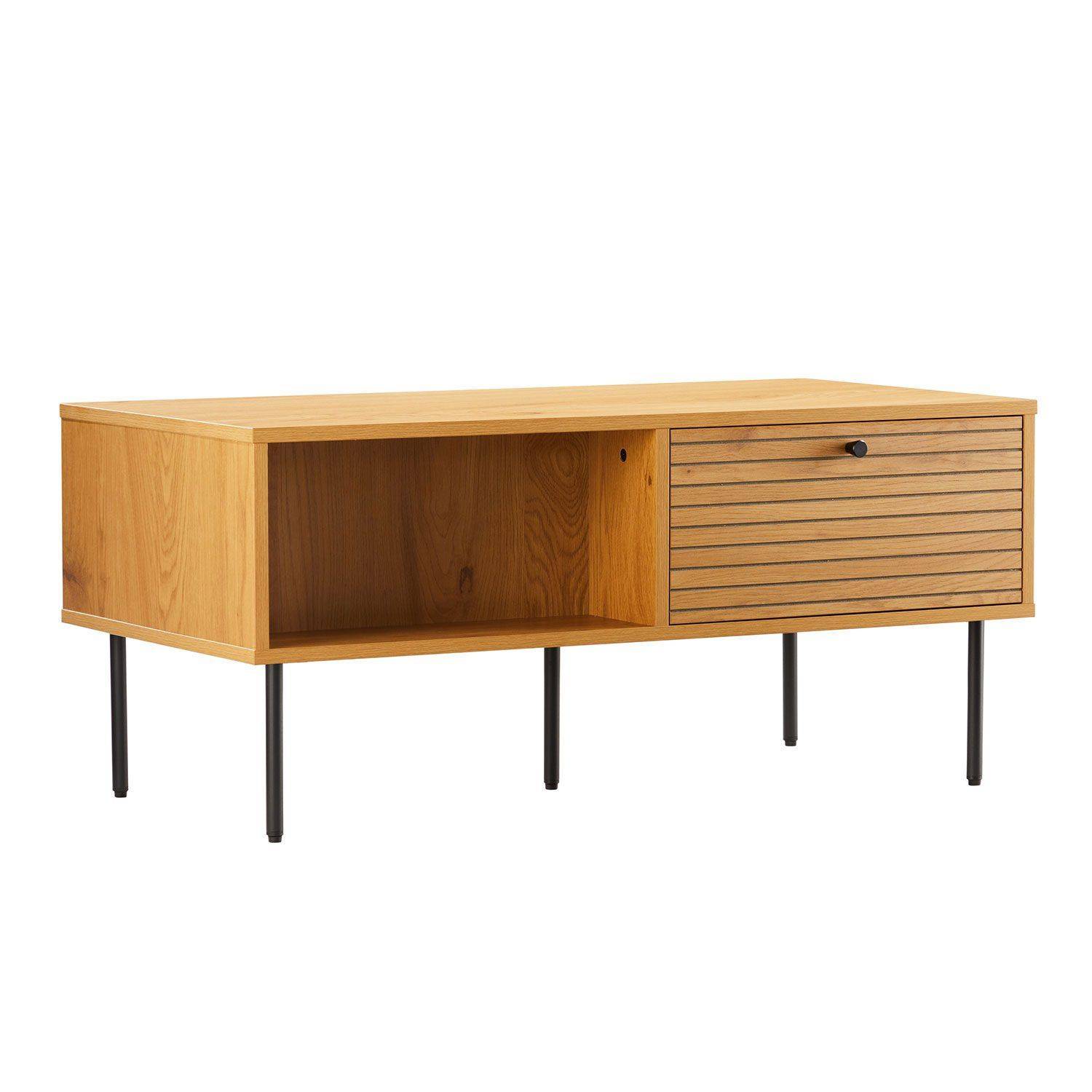 Sofabord HOME4YOU Line 100x50x45 cm melamin med egebarkmelamin med egetræsbark; sorte MDF-fronter