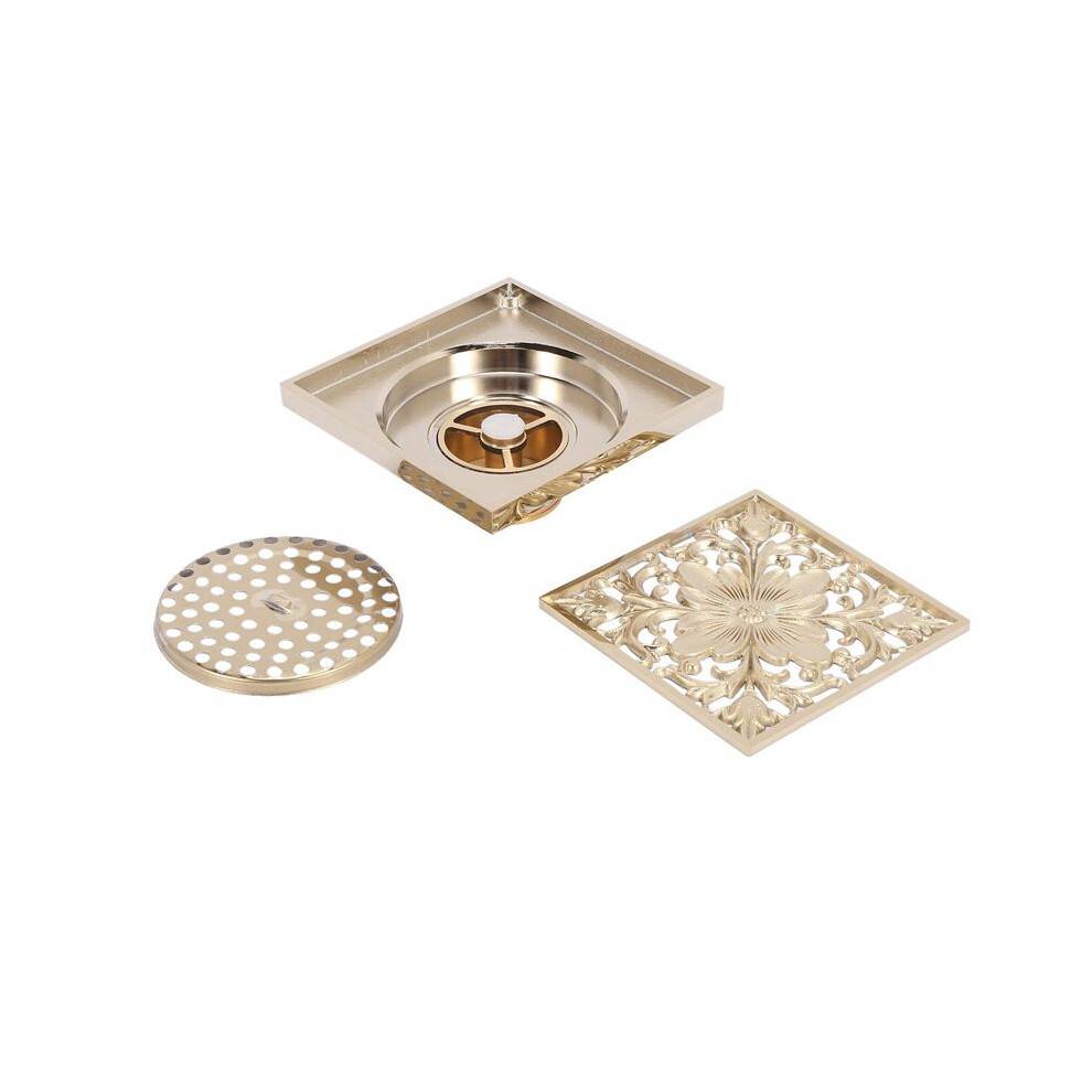 3X Gold Square Floor Drain Shower Ground Drainer with Strainer Filter Drainage Clean for Bathroom Washroom
