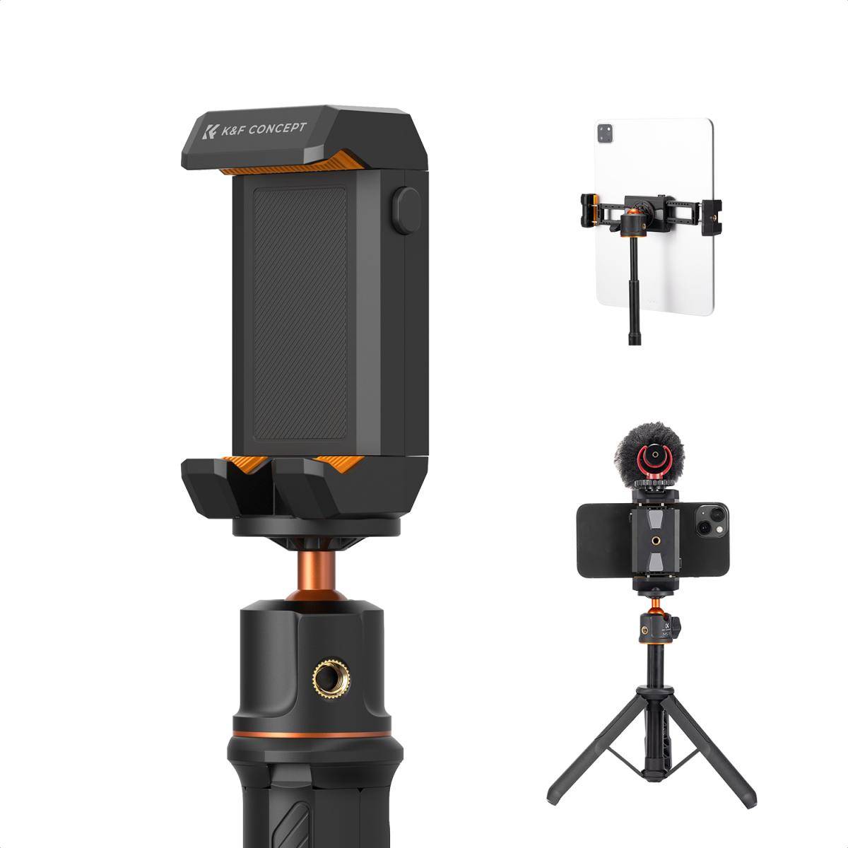 KENTFAITH K&F Concept iPad Tablet and Cellphone Tripod Mount Adapter Holder, Adjustable Clamp for iPhone15/14/13/12 Pro Max, iPad,iPad Mini 1/2/3/4/5/6,iPad Air,iPad Pro,Surface,Samsung Tab 7.0 Series and More