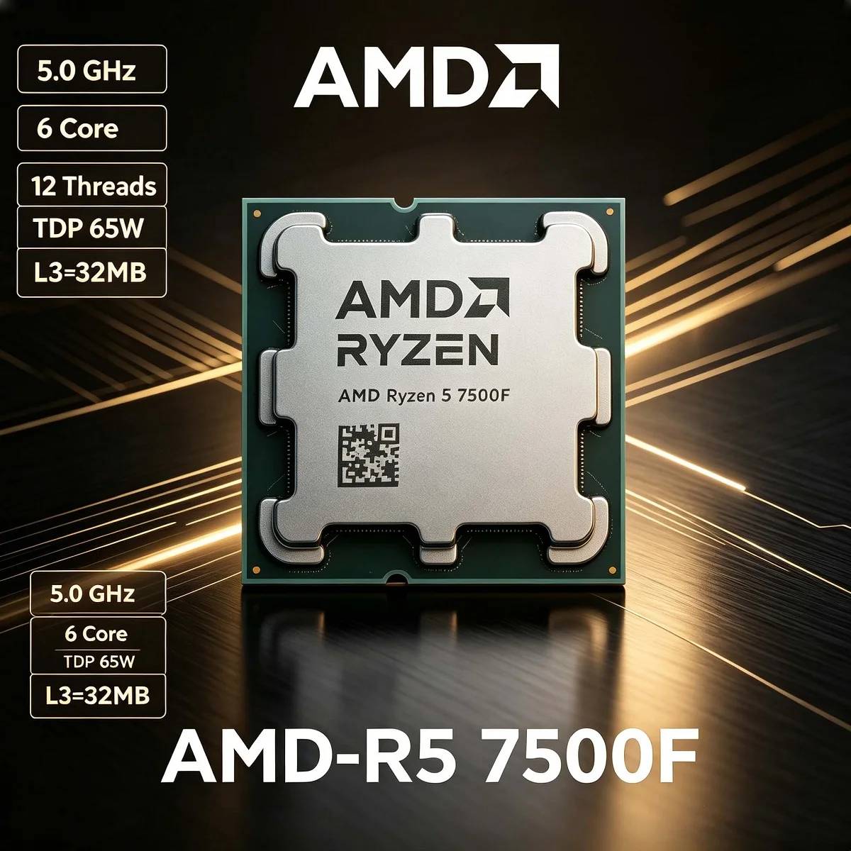 AMD Ryzen 5 7500F 3.7GHz 6 Core 12 Thread Desktop Processor AM5 Socket 5nm DDR5 CPU 32MB L3 Cache
