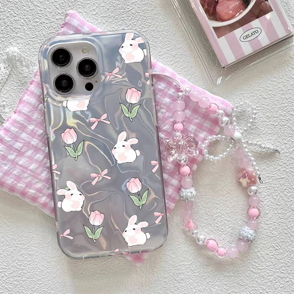 Tulip Bowknot Rabit Chain Case For Realme 15 13 12 14 Pro Plus 11 C73 C33 GT Master C21 C20 C11 C67 5G 7 8 Pro 4G C2 Phone Cover