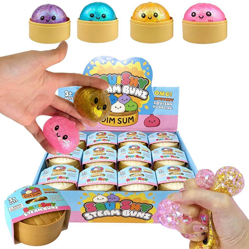 Mini 1-24 st Glitter Dumpling Glitter Dumpling Squishy Med Låda Dumplings Sensorisk Klämleksak För Stresslindring
