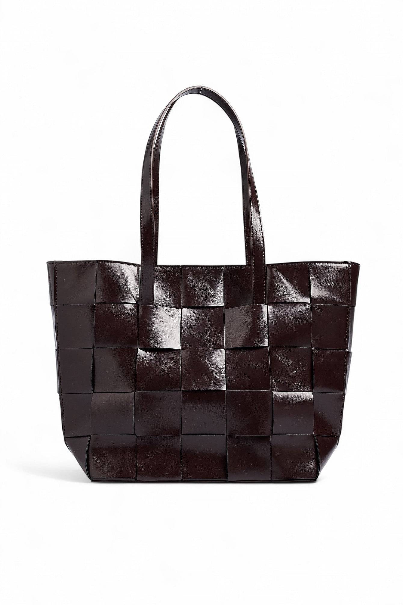 Marie Jedig x NA-KD Squared Woven Tote - Tasker - Brun - One Size - NA-KD / NAKD.