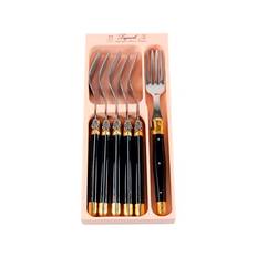 Laguiole Gaffel - 6 stk. - Rustfrit stål 18/8 - Sort/stål/messing