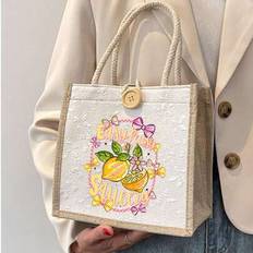 Women&#39;s Bridesmaid Tote Bag, Handbag Shopping Bag, Fresh Lemon Element,Lightweight Foldable Storage Bag, Portable Tote Bag, Multifunctional Shopping B - Multicolor - White