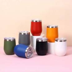 1 st 350 ml rostfritt stålmugg med böjd botten, mångsidig hembryggd öl- och kaffekopp, läckagesäker isolerad vattenflaska i flera lager, äggformad U-f - Multifärgad (rosa,röd,Vit,orange färg,mörkblå,silver,Djupsvart)