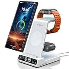 Samsung Galaxy S24 Ultra Induction Charger, Inductive Wireless Charger for Smsung Galaxy Watch 6/5 Pro, 3 in 1 Charger with Digital Watch for Samsung Galaxy Z Flip 5 S23, Galaxy Buds 2 Pro