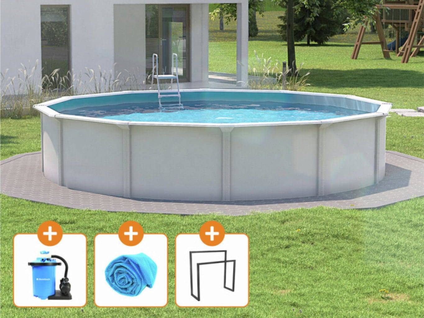 Stålväggspool Set Nuovo de Luxe II Ø 550 x 120 cm Top