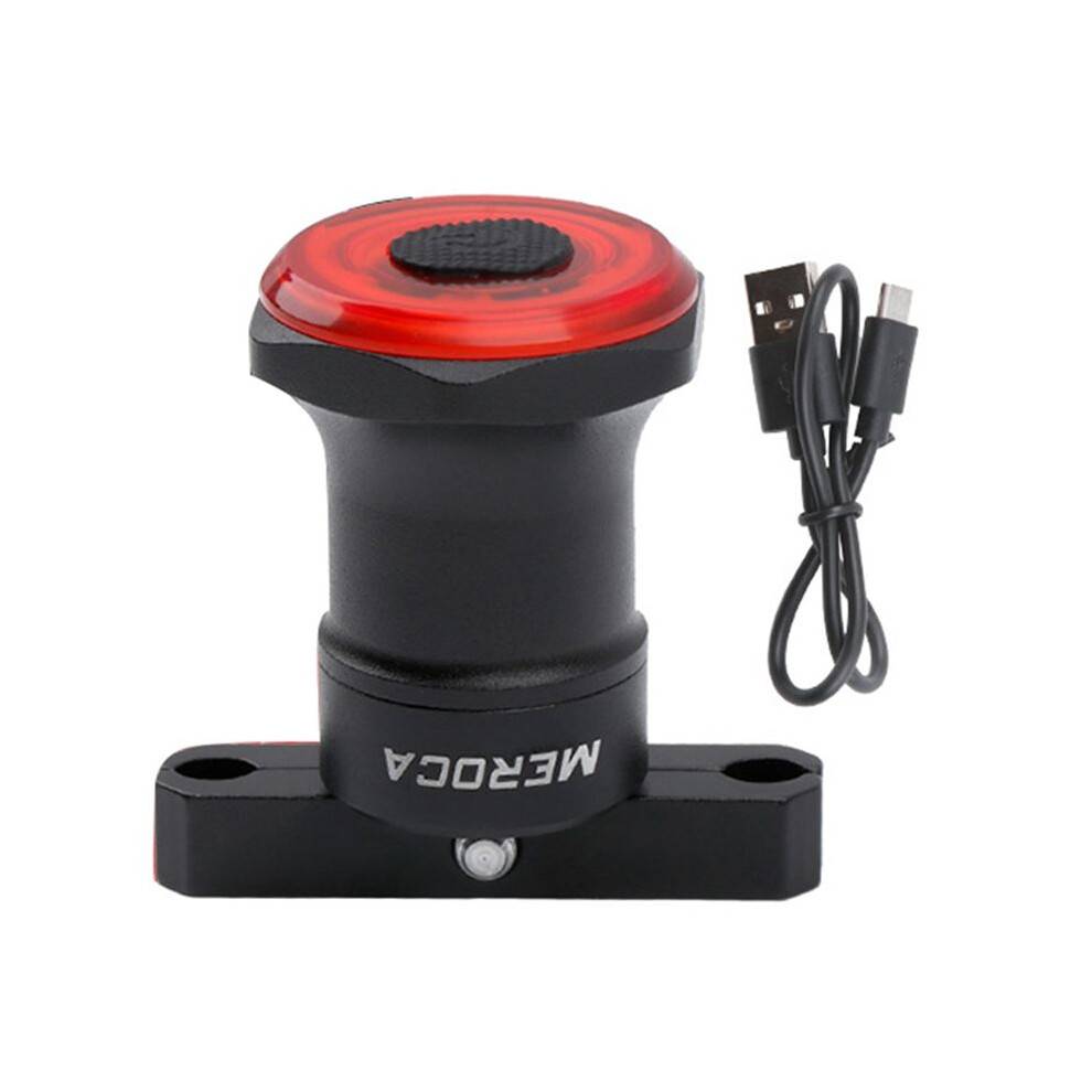 MEROCA Bicycle Tail Rear Light Auto Start Stop Brake USB Charge Cycling Taillight Bike Light Cushion Black