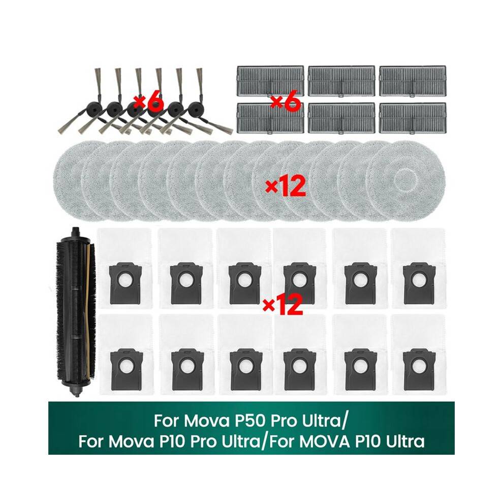 För Mova P50 Pro Ultra, Mova P10 Pro Ultra, MOVA P10 Ultra Tillbehör Tricut-Borste Hepa-Filtermopp Tygdammpåsar