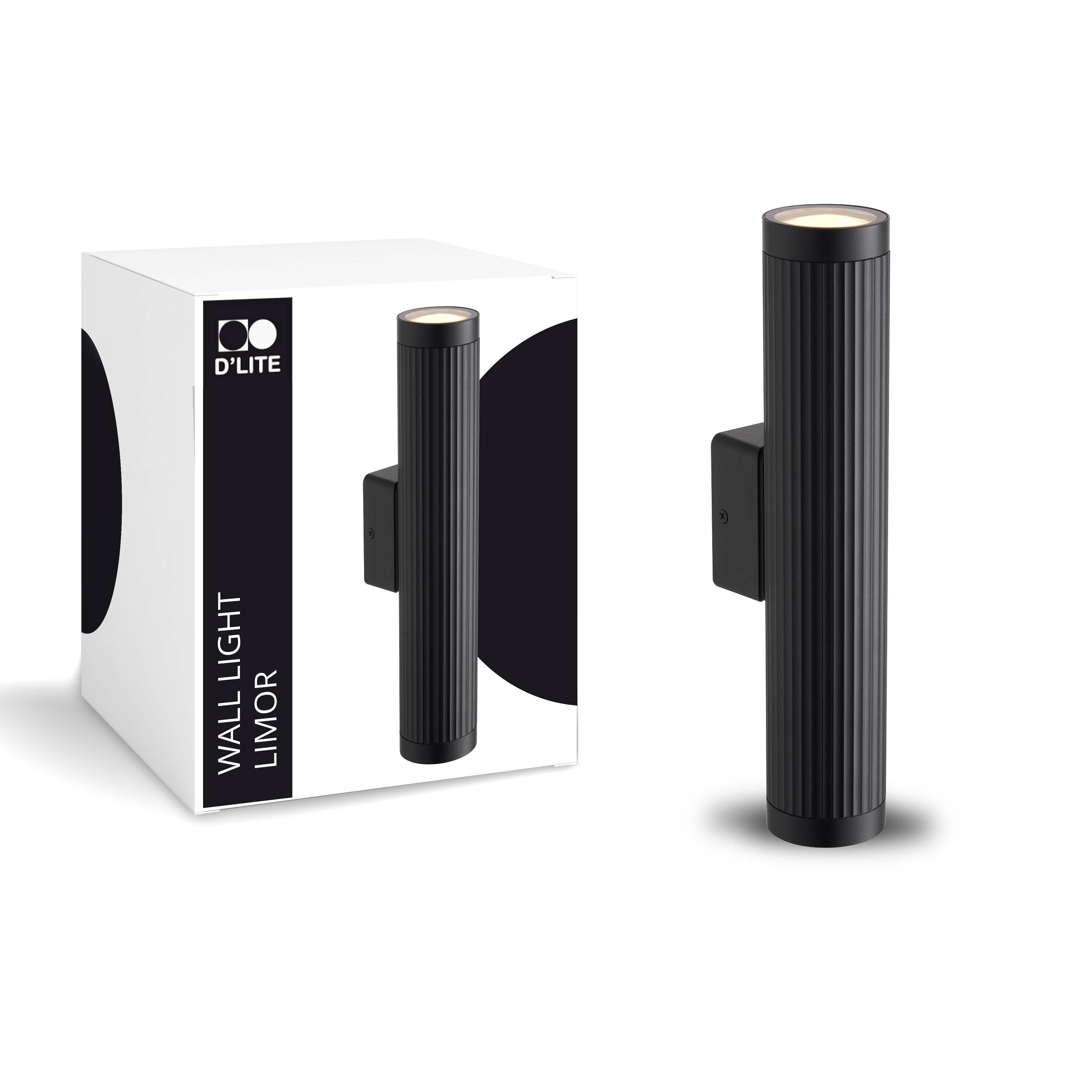 D'Lite Vægbelysning Limor Aluminium Sort Up & Down| IP54 - Egnet til 2x GU10