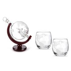 Hsthe Sea Whisky Globe Karaff med Glasset, Whisky Karaff Set med 1 Karaff och 2 Glas, Globe Karaff med Ship för Whisky, Scotch, Vodka presentset