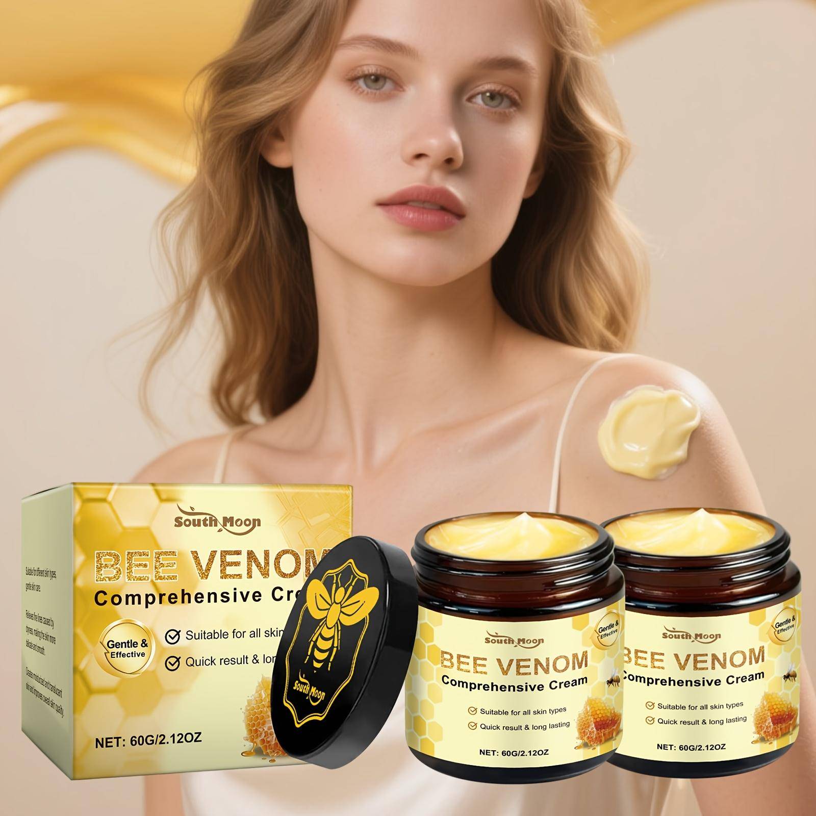 TEMU 2pcs Bee Venom Firming Cream - Contains Honey, And Moisturizes, Suitable For Types, With Such As Glycerin, Bee Venom, Honey, And Vitamin E. For , Feet, Laugh Lines, Lines, And More.