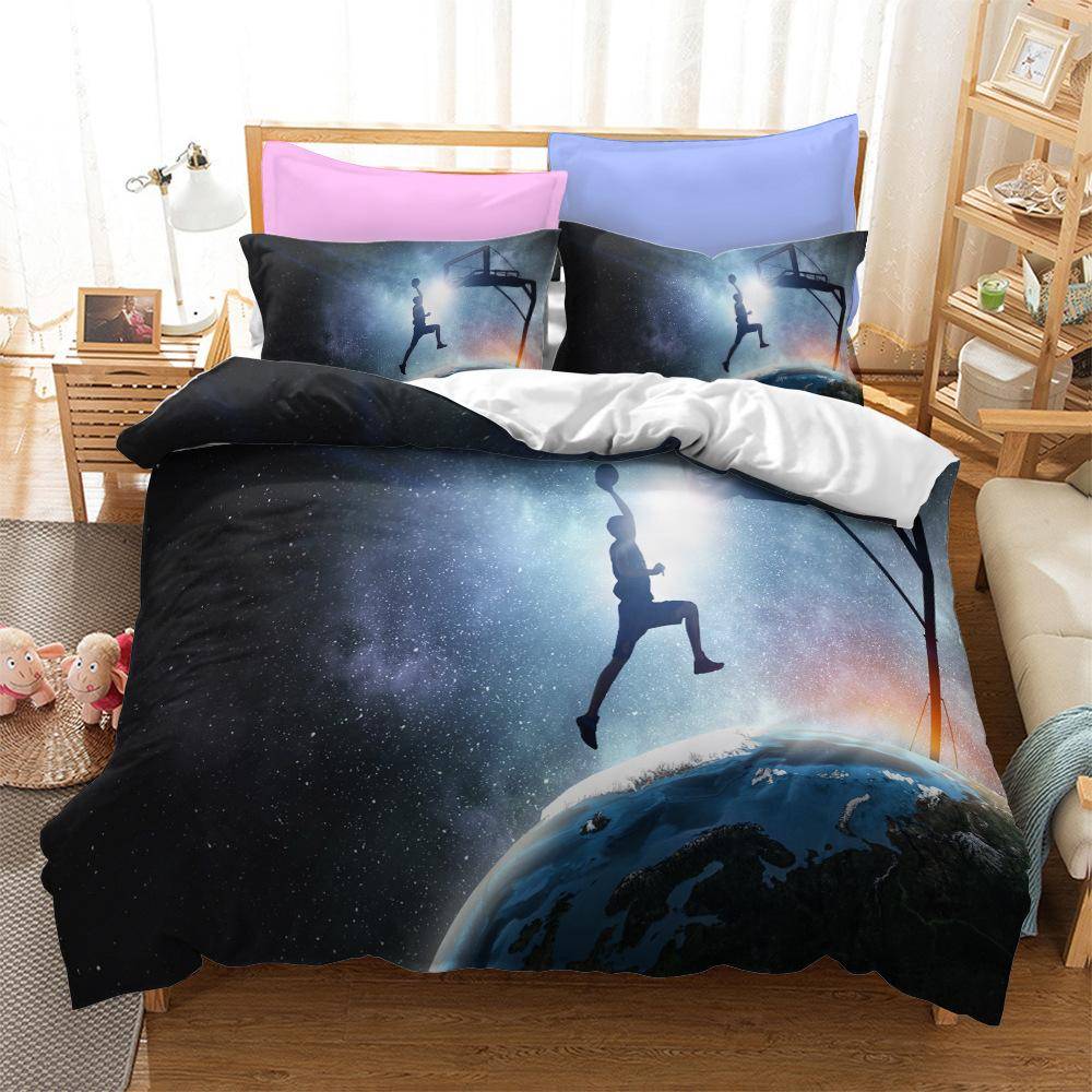 Fantastiskt 3D-tryckt basketboll påslakanset Storbritannien Enkelt Dubbelt King US Twin Full Queen King Sänglinneset Hemtextilier Sängkläder EU single(135x200cm)
