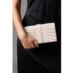 Dahlia Satin Pleated & Pearl Trim Clutch Bags, Beige - One Size