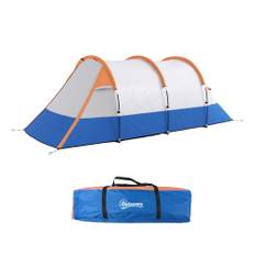 Campingtelt til 3 personer med tre indgange, vandtæt, blå, hvid og orange