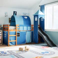 vidaXL højseng med tårn 90x190 cm massivt fyrretræ blå